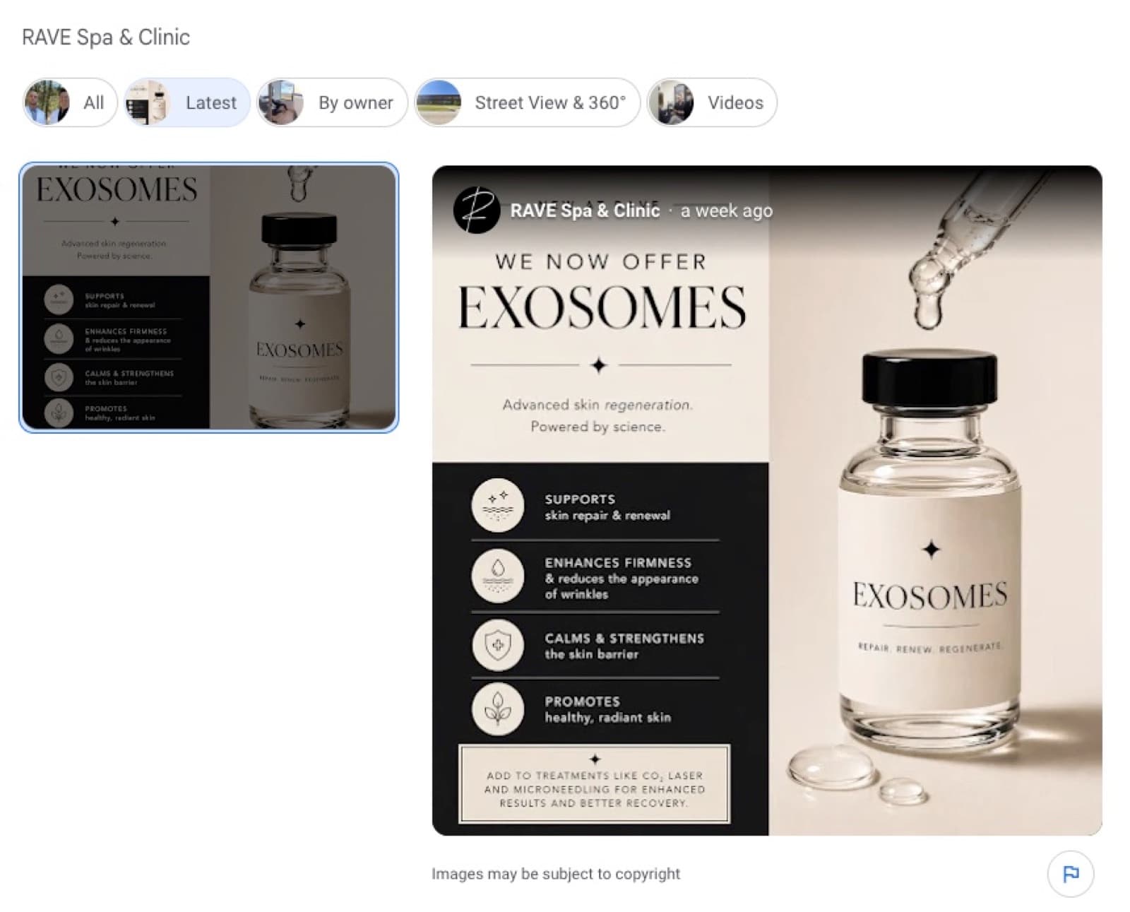 Exosomes image added to RAVE Spa and Clinic Google profile