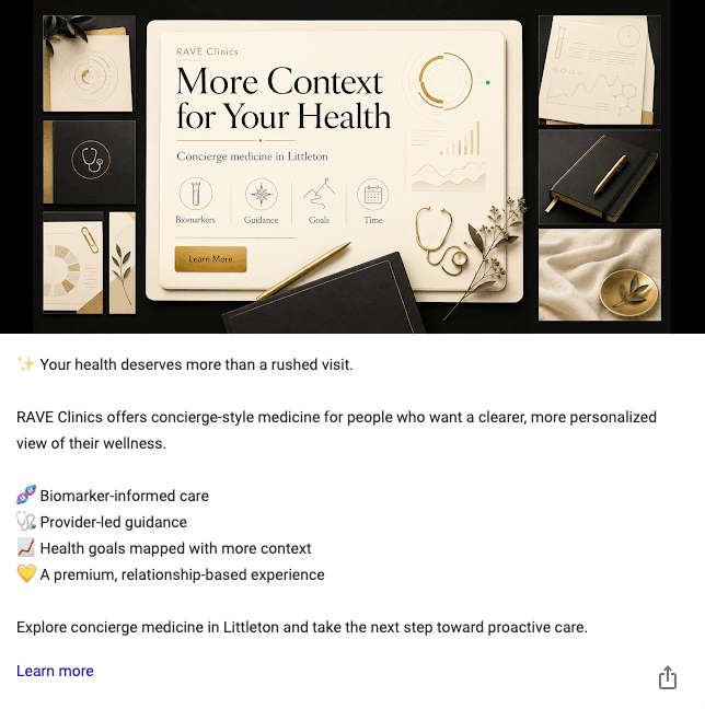 Google Business Profile concierge medicine update for RAVE Clinics