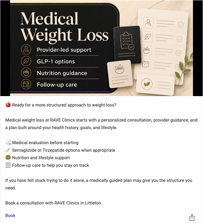Google Business Profile medical weight loss update for RAVE Clinics