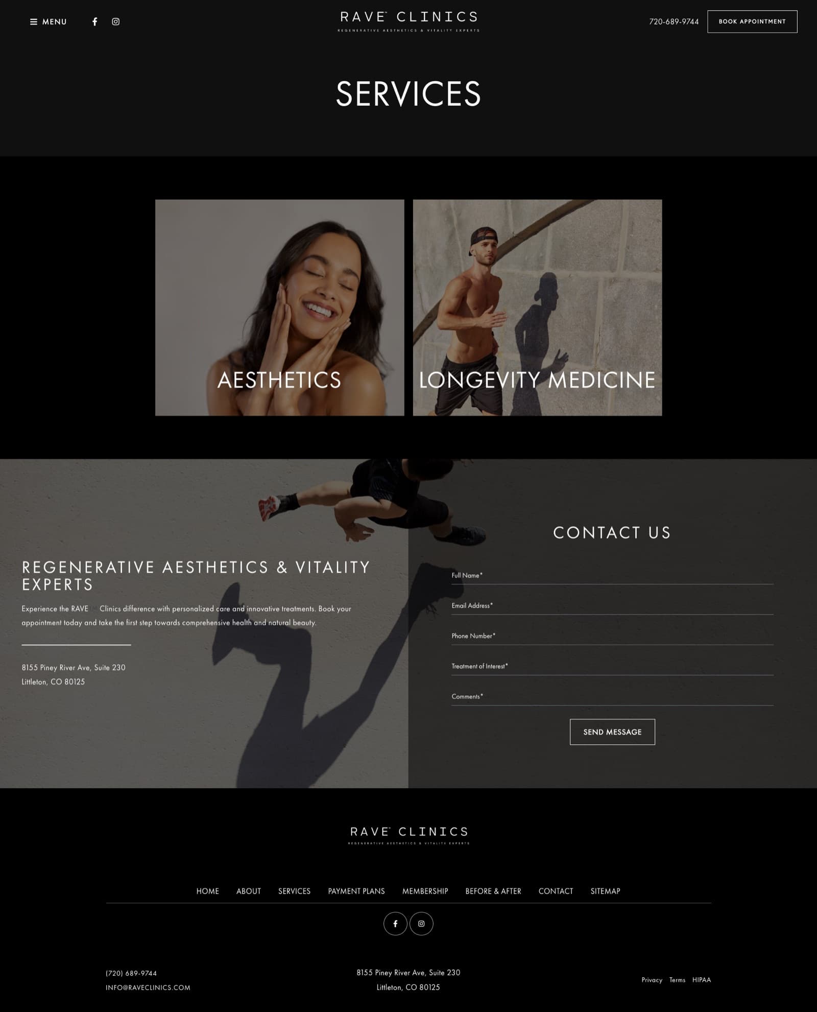 RAVE Clinics services page before redesign screenshot